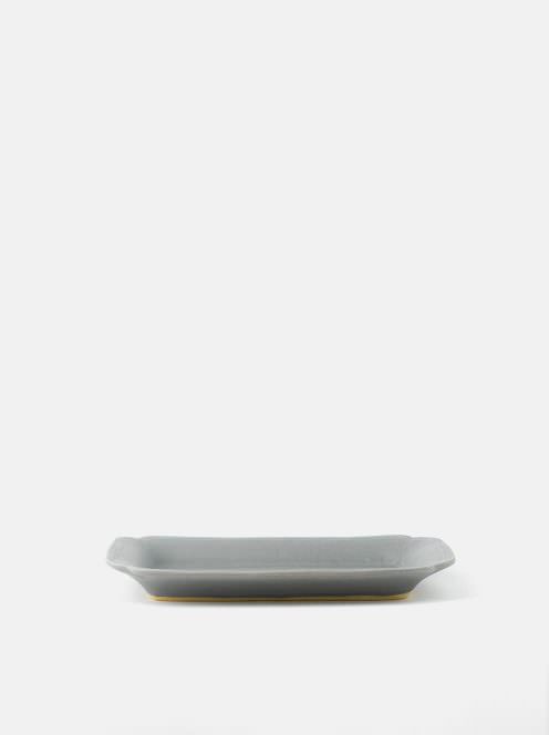 awabi ware / 角切長方皿(青マット)
