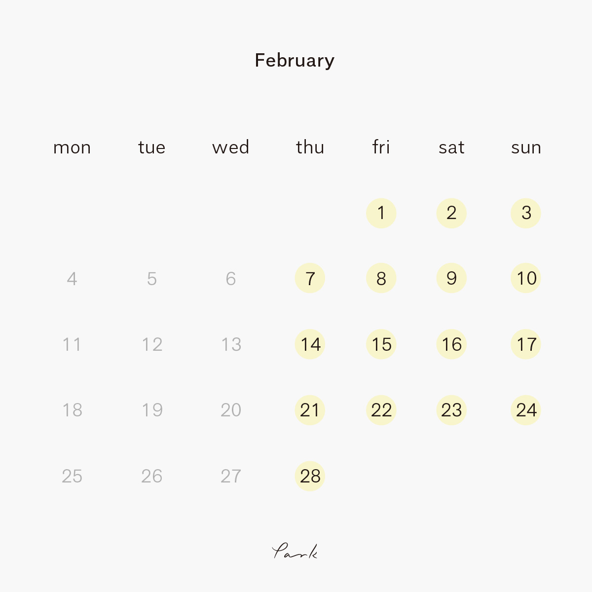 2019年2月の営業カレンダー