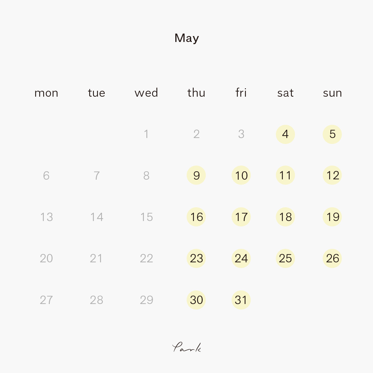 2019年5月の営業カレンダー