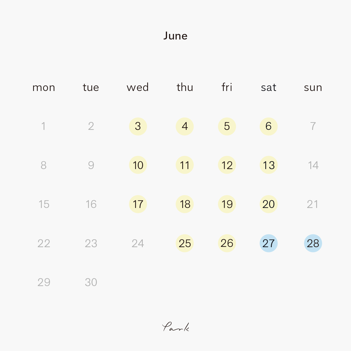2020年6月の営業カレンダー