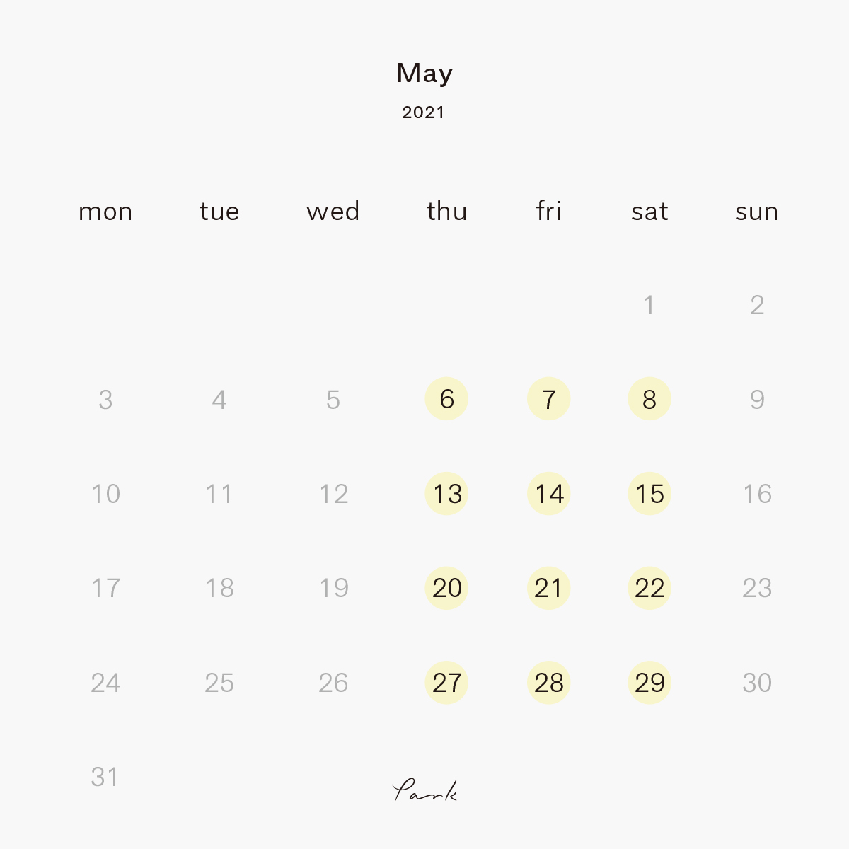 2021年5月の営業カレンダー