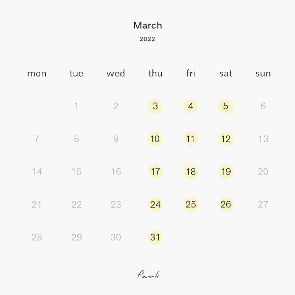 2022年3月の営業カレンダー