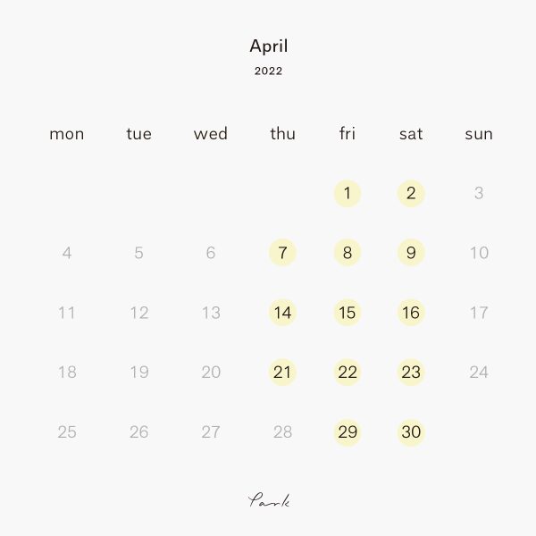 2022年4月の営業カレンダー