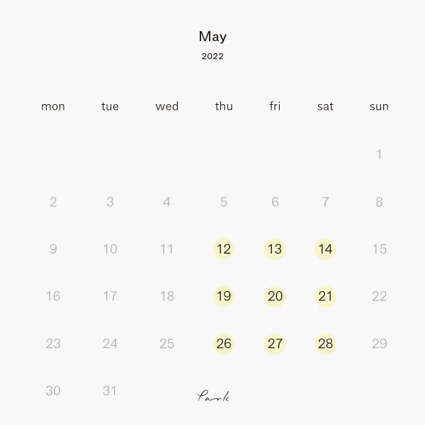2022年5月の営業カレンダー