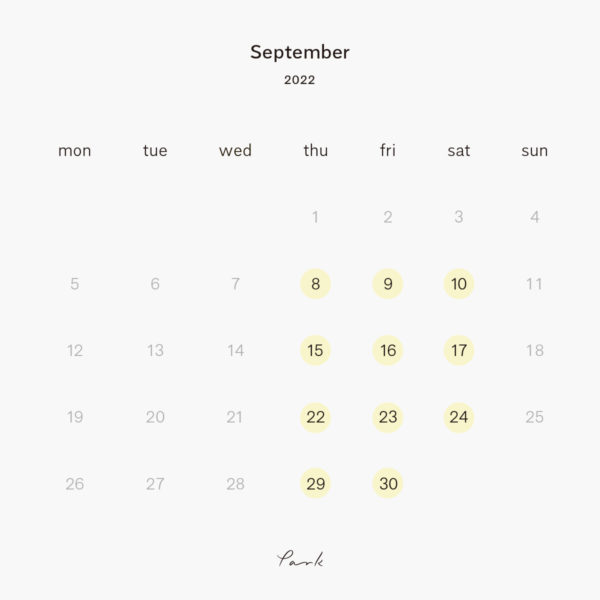 2022年9月の営業カレンダー