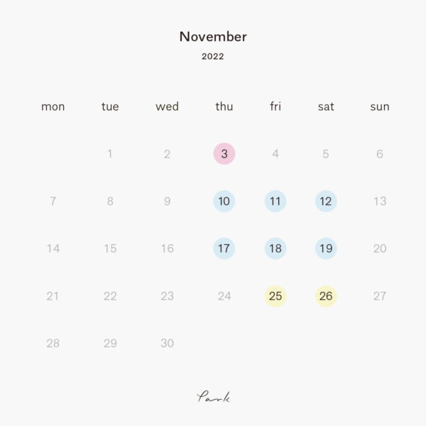 2022年11月の営業カレンダー