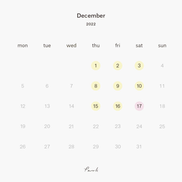 2022年12月の営業カレンダー