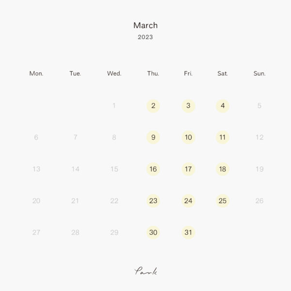 2023年3月の営業カレンダー