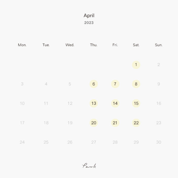 2023年4月の営業カレンダー（更新）