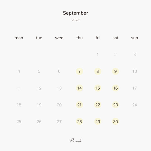 2023年9月の営業カレンダー