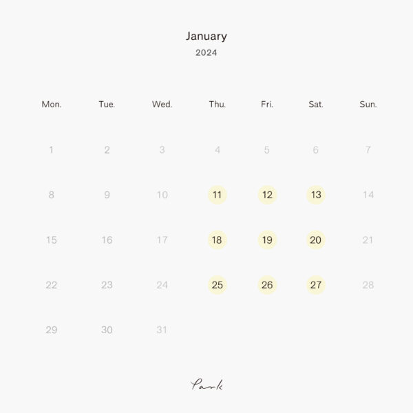2024年1月の営業カレンダー