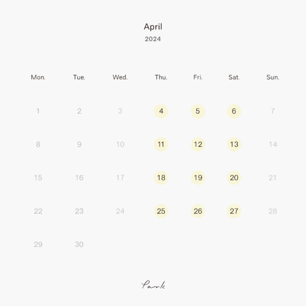 2024年4月の営業カレンダー