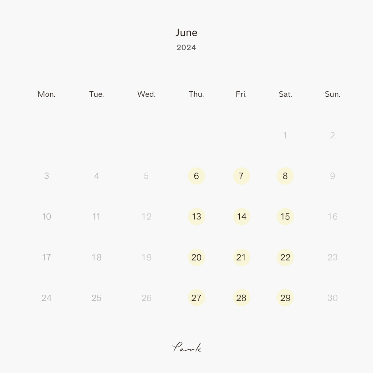 2024年6月の営業カレンダー