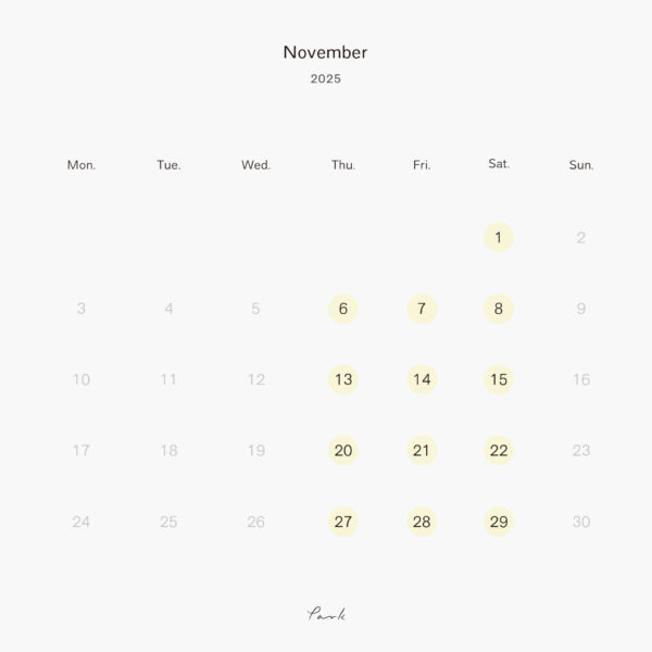 2025年11月の営業カレンダー