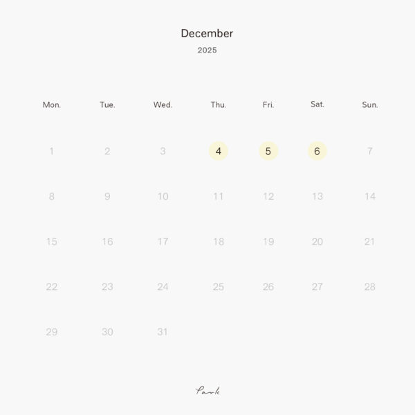 2025年12月の営業カレンダー