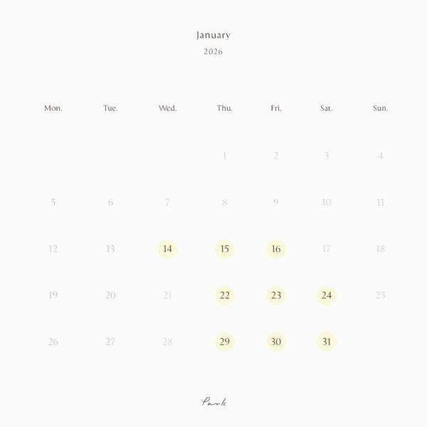 2026年1月の営業カレンダー