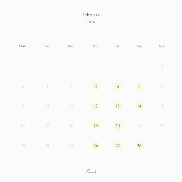 2026年2月の営業カレンダー