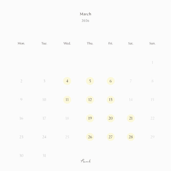 2026年3月の営業カレンダー